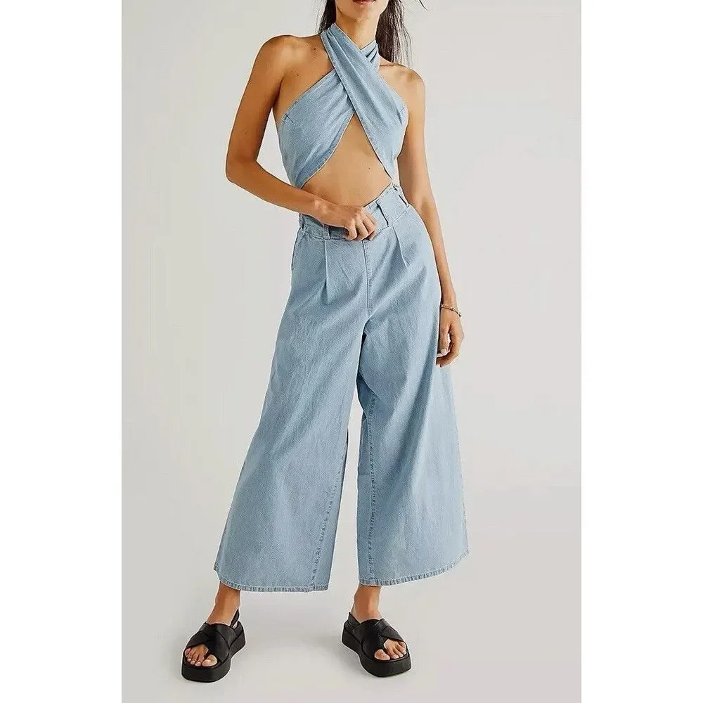 Free People Sasha Wide-Leg Convertible Jumpsuit ~ SIZE LARGE ~ $178
